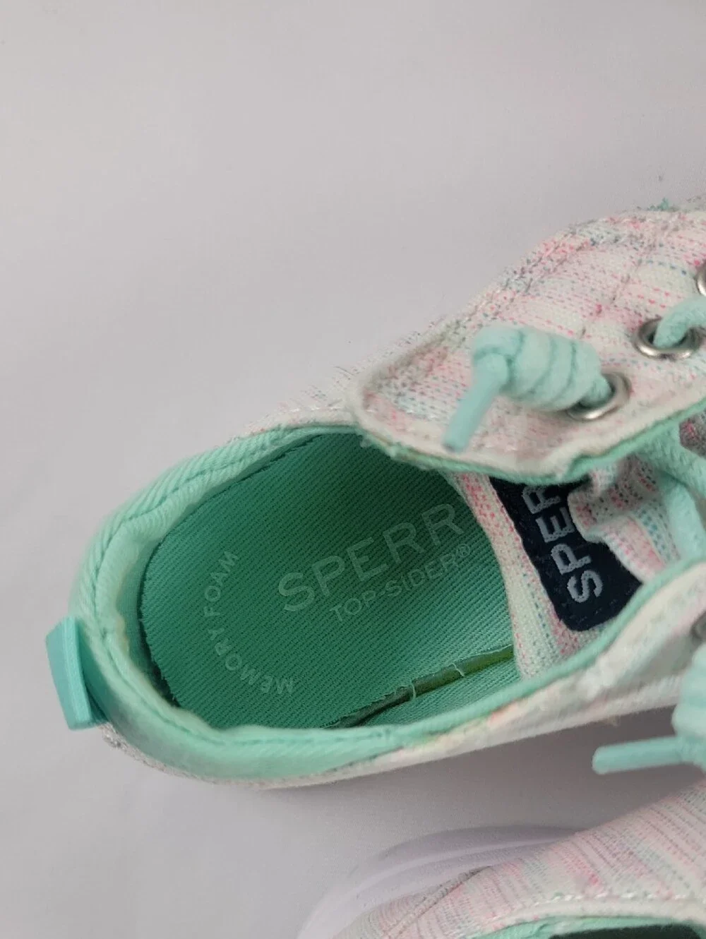 Sperry Kids Lace-Up Sneakers in Mint and Light Pink Baycoast Jr Stripe 8m